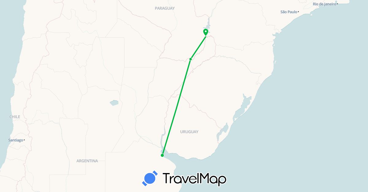 TravelMap itinerary: bus, plane in Argentina (South America)